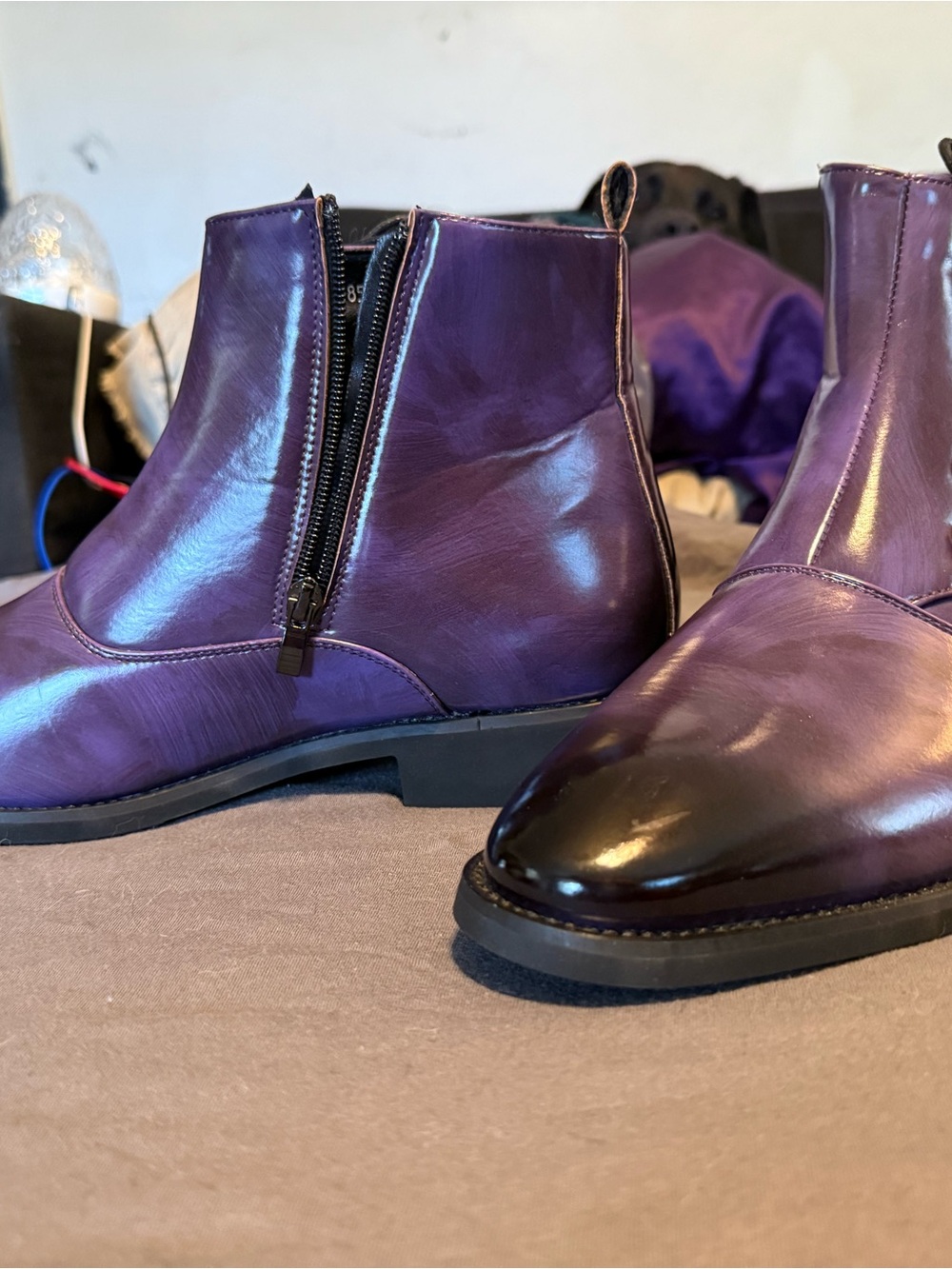 Men’s  Purple Leather Zip Ankle Boots